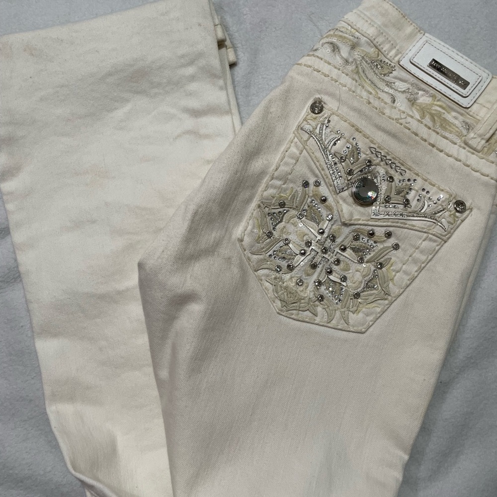 Juicy Couture Beige Embellished Boot Cut Jeans